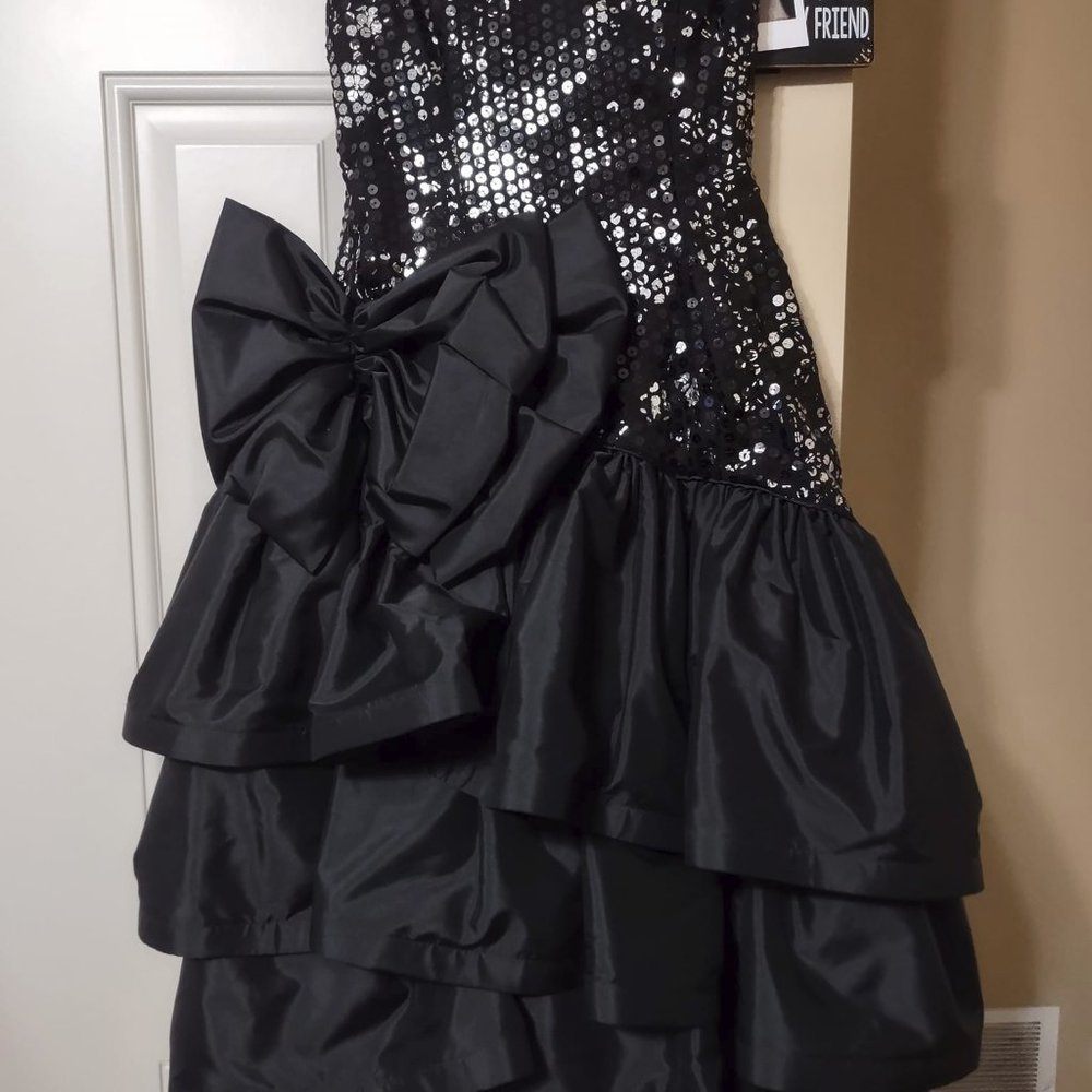 Black and Silver Strapless Gown